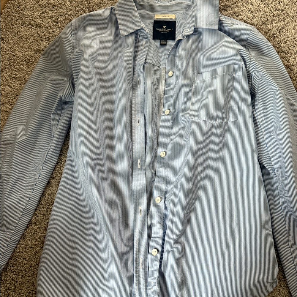 American Eagle Outfitters Blue Pinstripe Button-Down Shirt